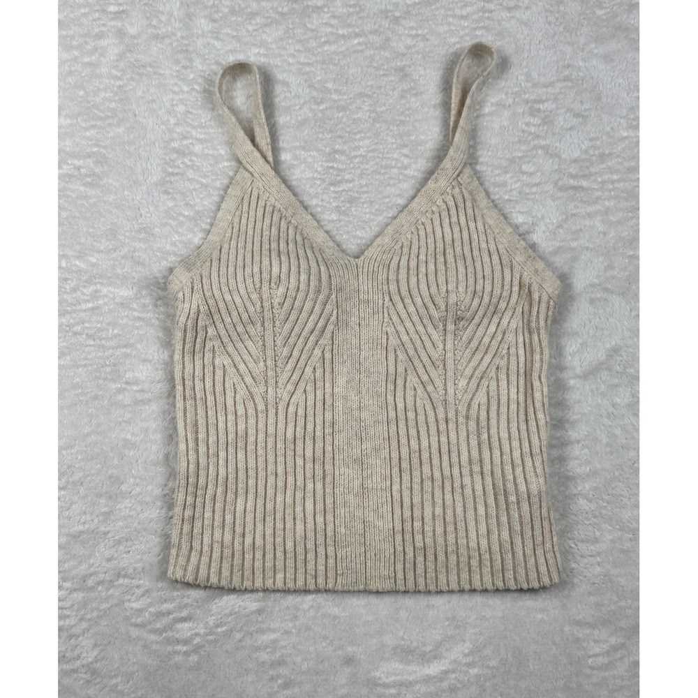 Auden Ribbed Knit Camisole Women‎ Size M Cream Neutral Minimalist Loungewear Top